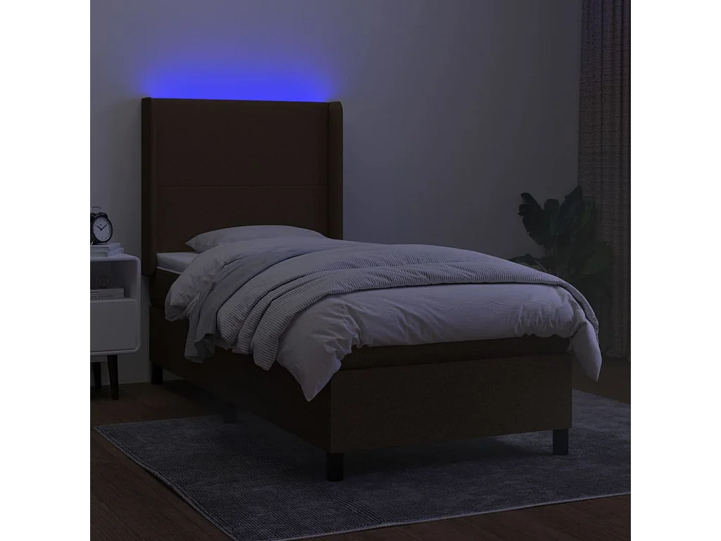 Cama continental c/ colchão/LED 80x200cm tecido castanho-escuro PT180189
