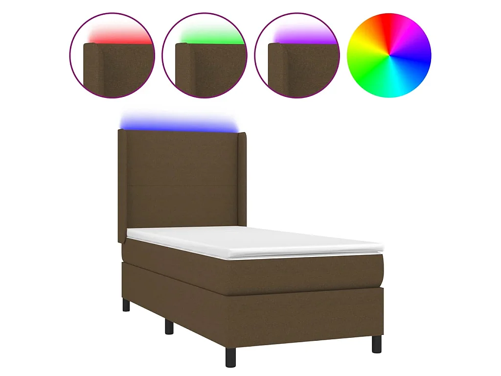 Cama continental c/ colchão/LED 80x200cm tecido castanho-escuro PT180189