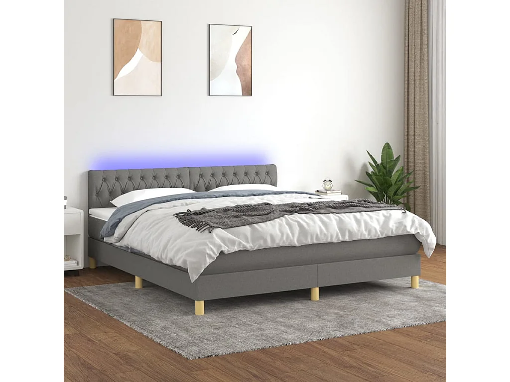 Boxspring met matras en LED stof donkergrijs 180x200 cm NL85175