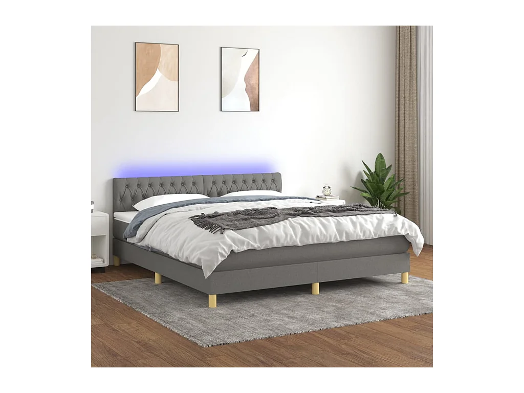 Ensemble complet boxspring - 180x200 cm + sommier à lattes de lit + matelas + LED Gris foncé SRGW99103