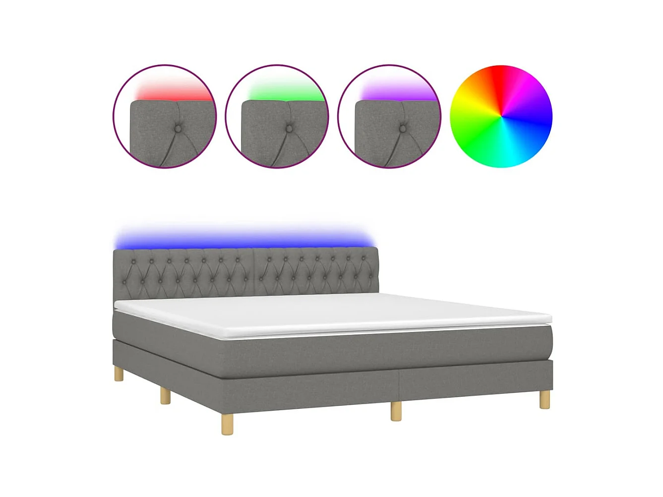 Conjunto Boxspring - 180x200 cm + Somieres + colchón + LED tela gris oscuro ES42926
