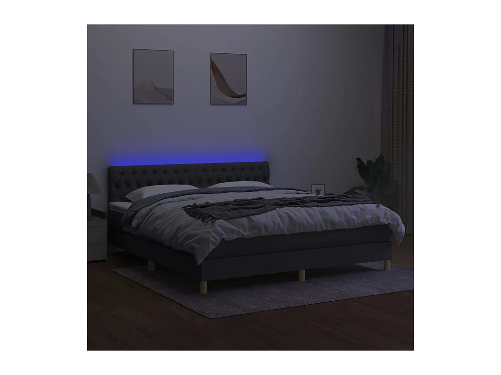 Conjunto Boxspring - 180x200 cm + Somieres + colchón + LED tela gris oscuro ES42926