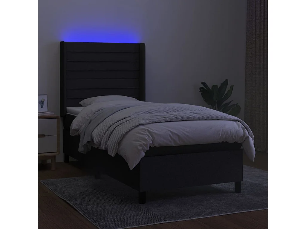 Ensemble complet boxspring - 90x200 cm + sommier à lattes de lit+ matelas + LED Noir Tissu SRGW99722