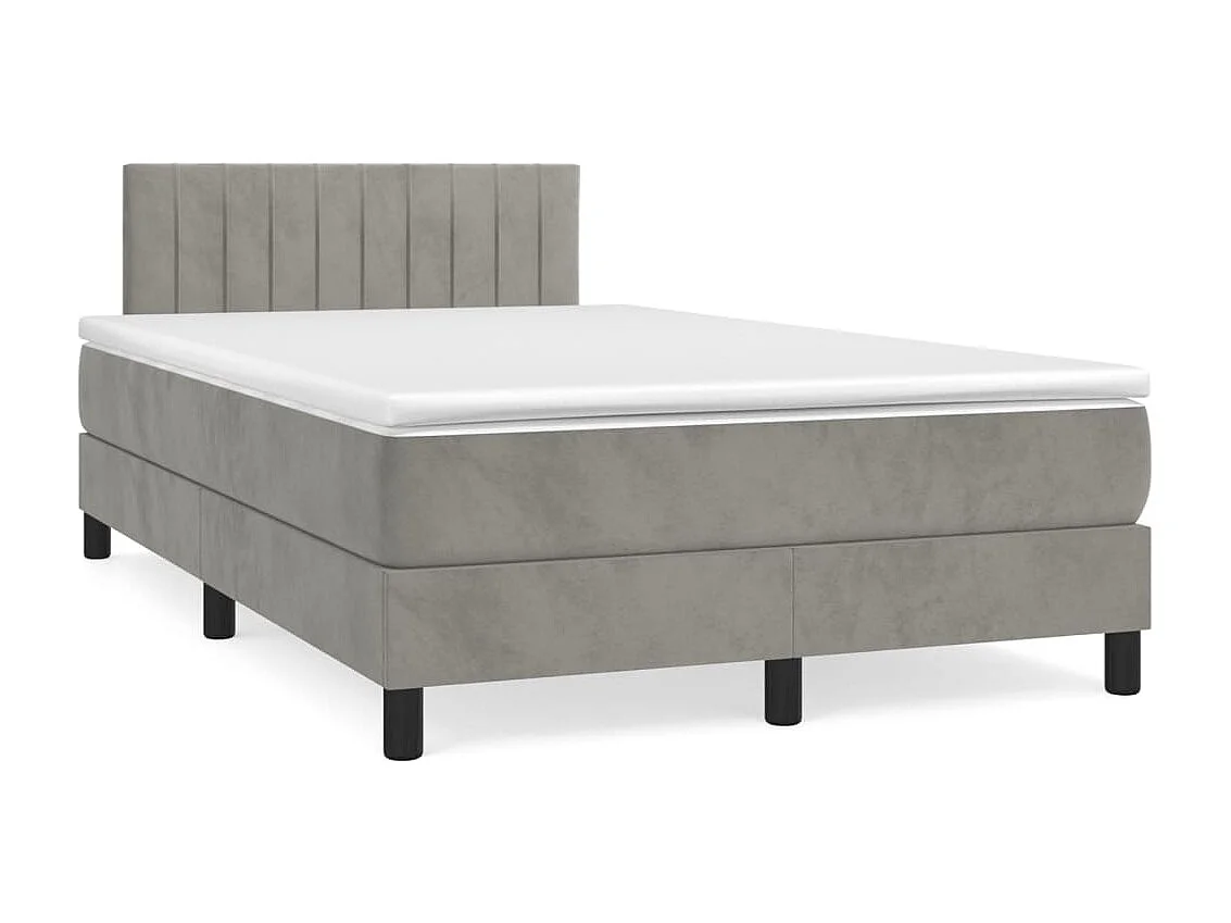 Ensemble complet boxspring - 120x200 cm + sommier tapissier + matelas Gris clair Velours SRGW42577