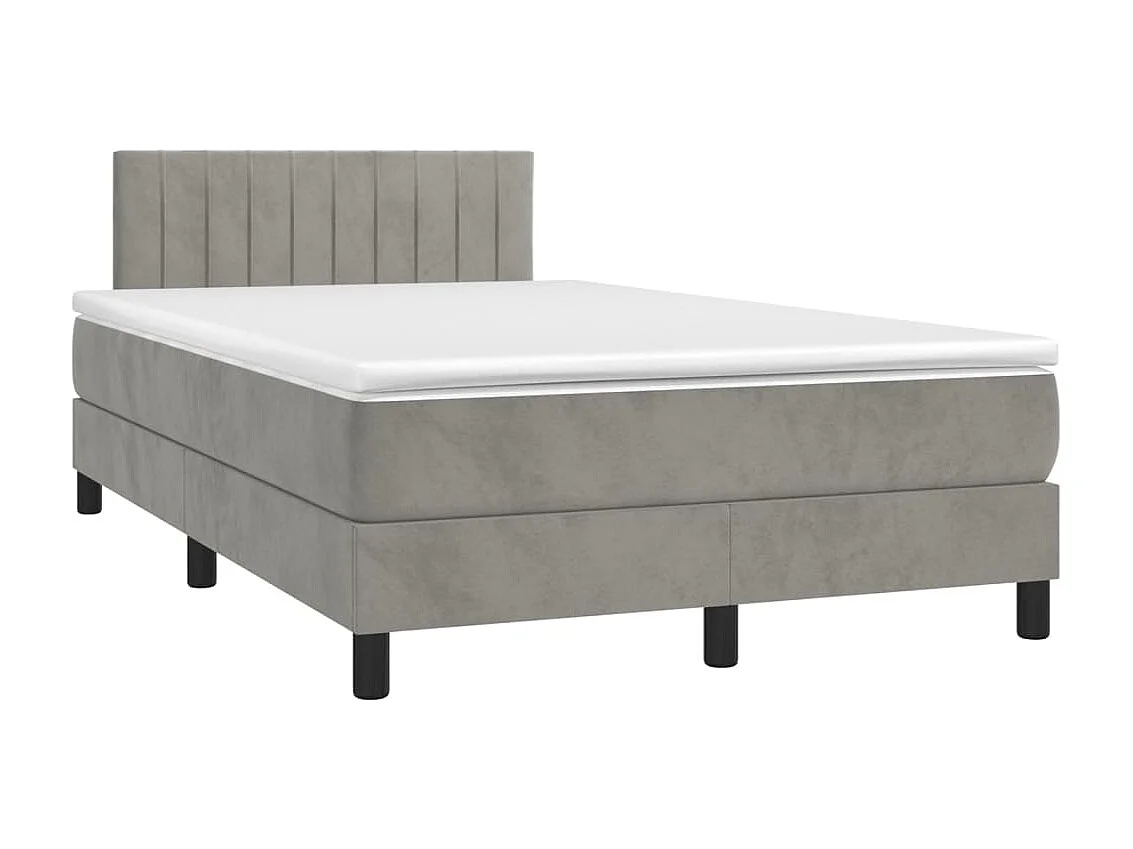 Ensemble complet boxspring - 120x200 cm + sommier tapissier + matelas Gris clair Velours SRGW42577