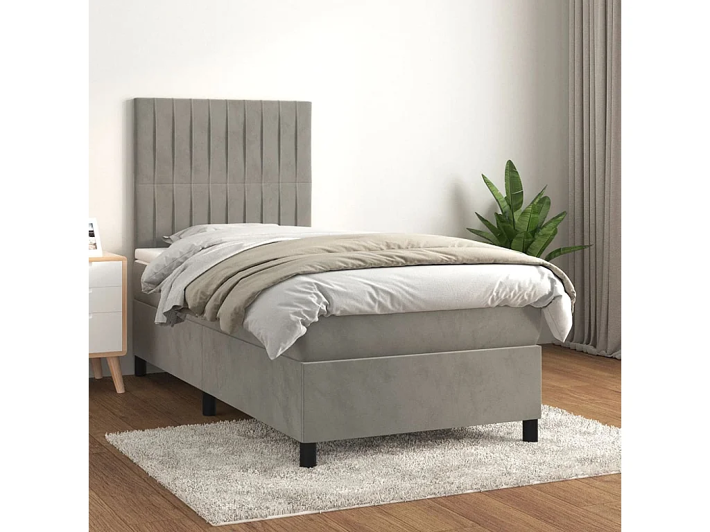 Conjunto Boxspring - 90x200 cm + Somieres + colchón terciopelo gris claro ES36049