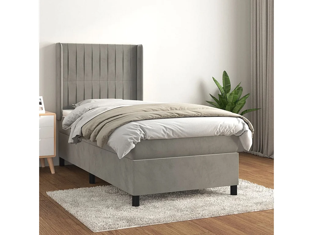 Conjunto Boxspring - 80x200 cm + Somieres + colchón terciopelo gris claro ES35932