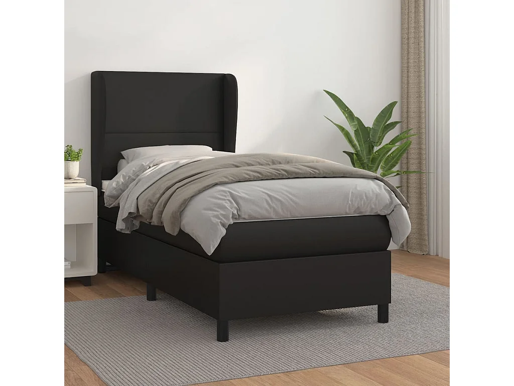 Cama continental com molas+ colchão 80x200 cm couro artificial preto PT155089