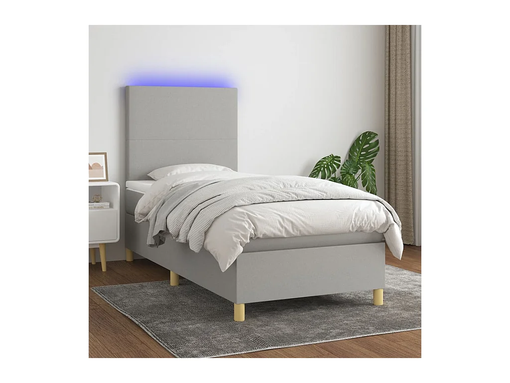Conjunto Boxspring - 90x190 cm + Somieres + colchón + luces LED tela gris claro ES43694
