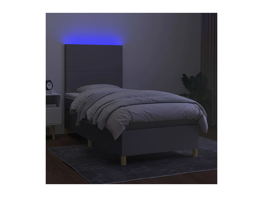 Conjunto Boxspring - 90x190 cm + Somieres + colchón + luces LED tela gris claro ES43694