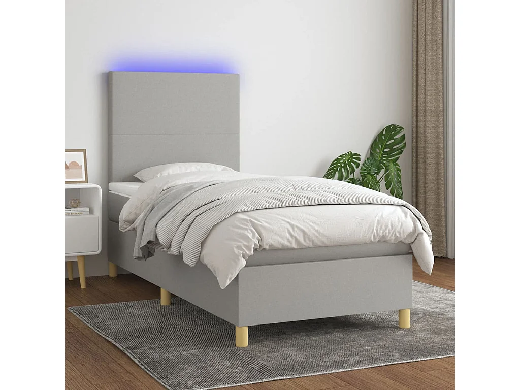 LED-Boxspringbett mit Matratze,Bett für Schlafzimmer Hellgrau 90x190 cm Stoff -CFW79806
