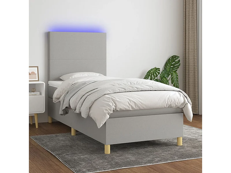 LED-Boxspringbett mit Matratze,Bett für Schlafzimmer Hellgrau 90x190 cm Stoff -CFW79806