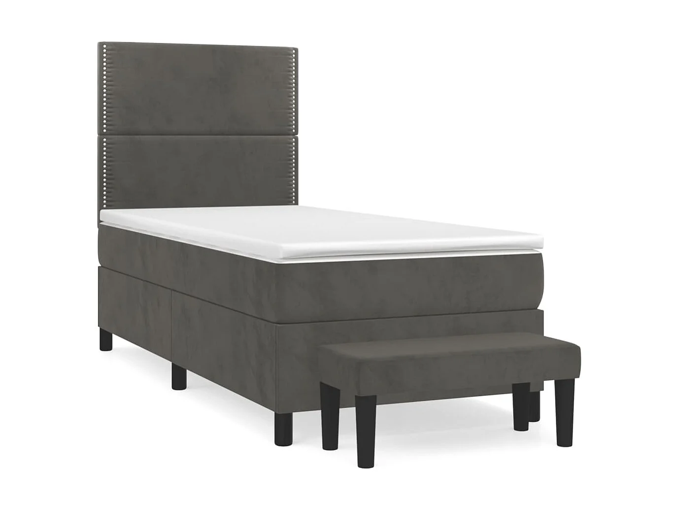 Cama continental com molas+ colchão 90x200 cm veludo cinza-escuro PT699770