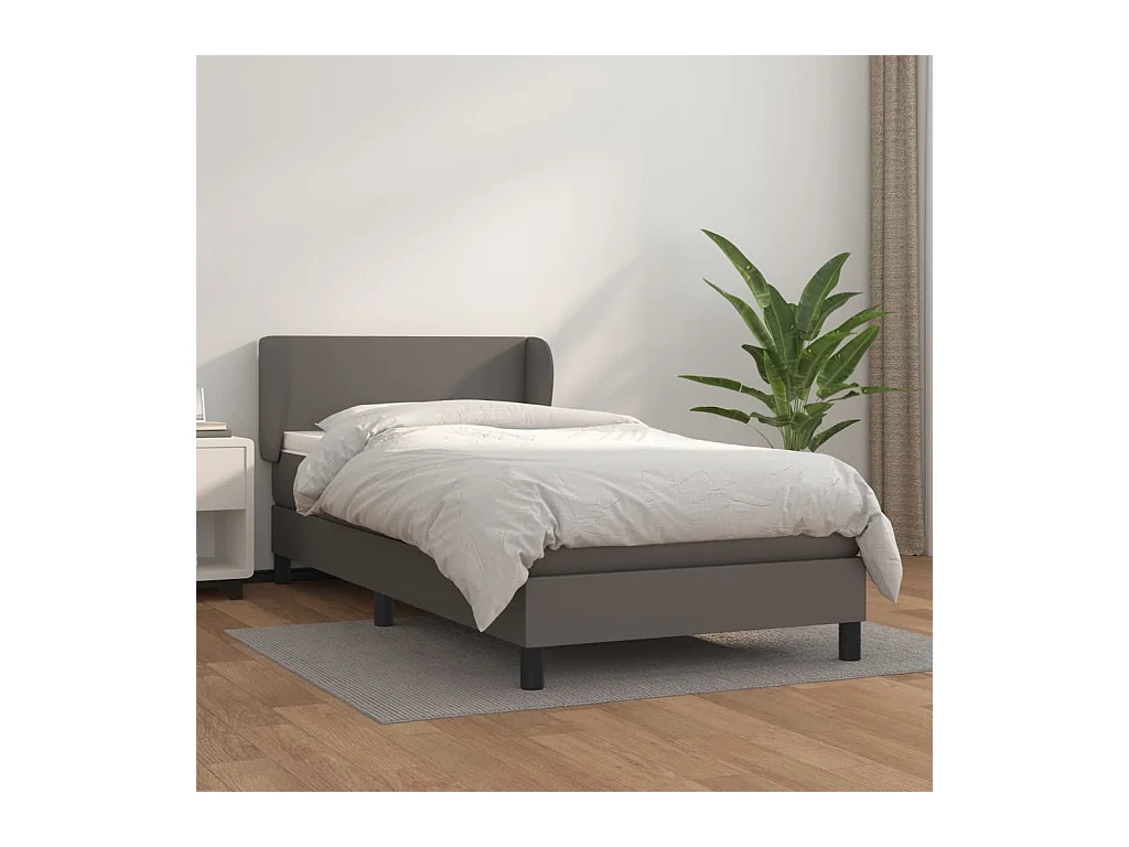 Ensemble complet boxspring - 80x200 cm + sommier tapissier + matelas Gris Similicuir SRGW42889