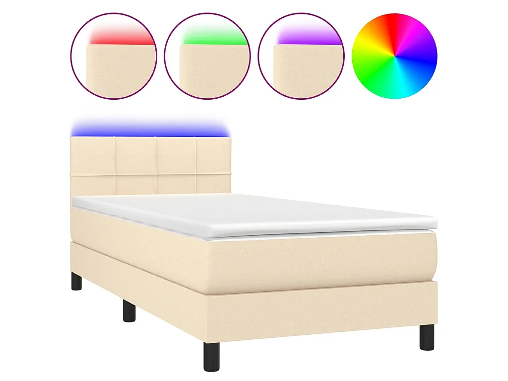 Cama continental c/ colchão e LED 100x200 cm tecido cor creme PT334074