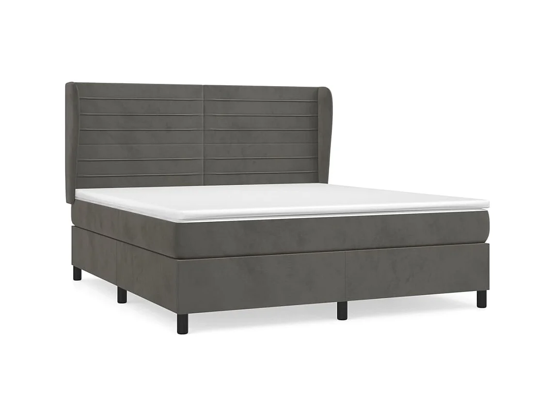Ensemble complet boxspring - 180x200 cm + sommier tapissier + matelas Gris foncé Velours SRGW92855