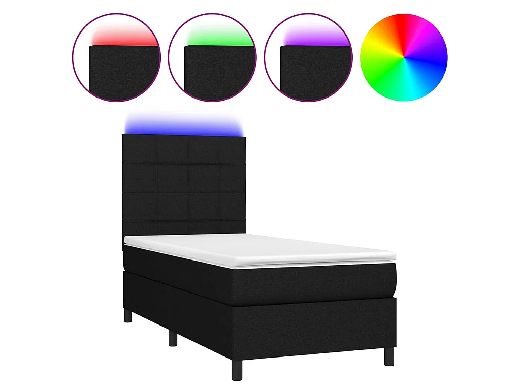 Conjunto Boxspring - 90x200 cm + Somieres + colchón + luces LED tela negro ES43674