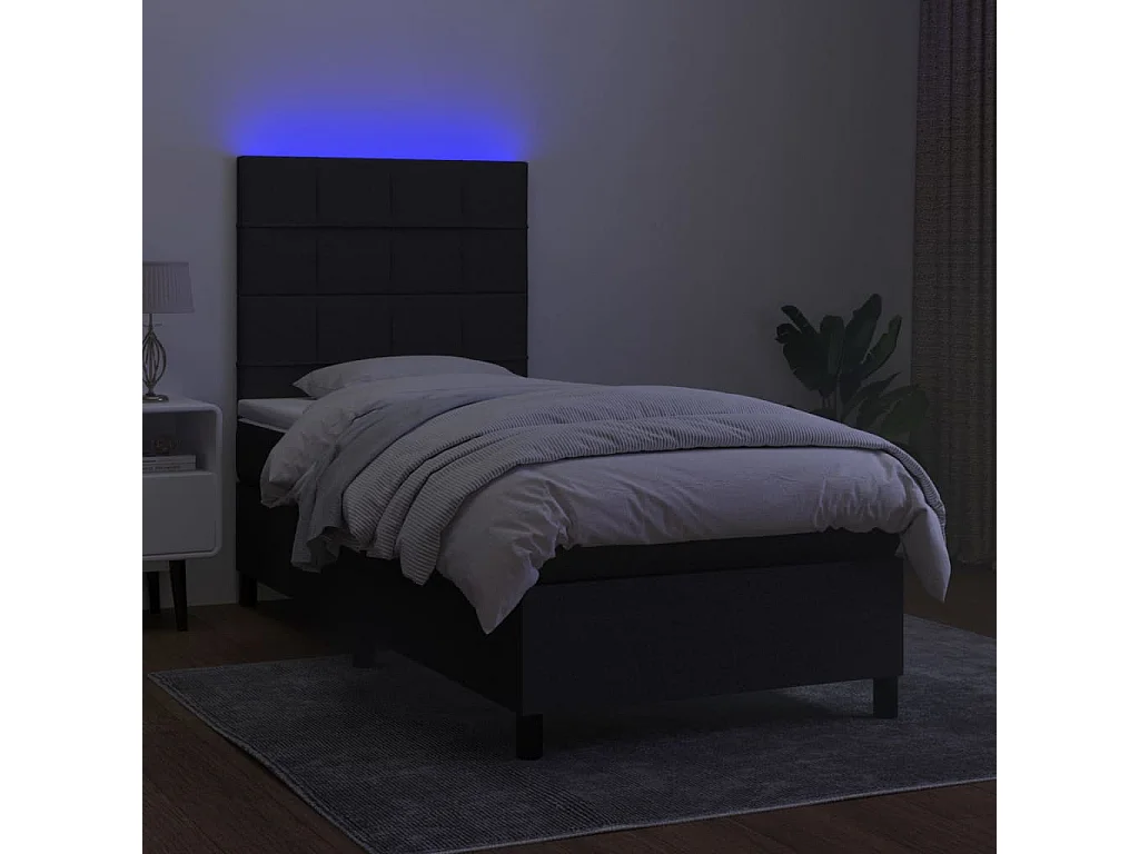 Conjunto Boxspring - 90x200 cm + Somieres + colchón + luces LED tela negro ES43674