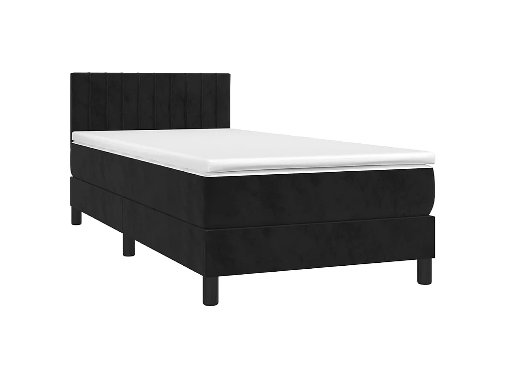 Cama continental com molas+ colchão 80x200 cm veludo preto PT577398