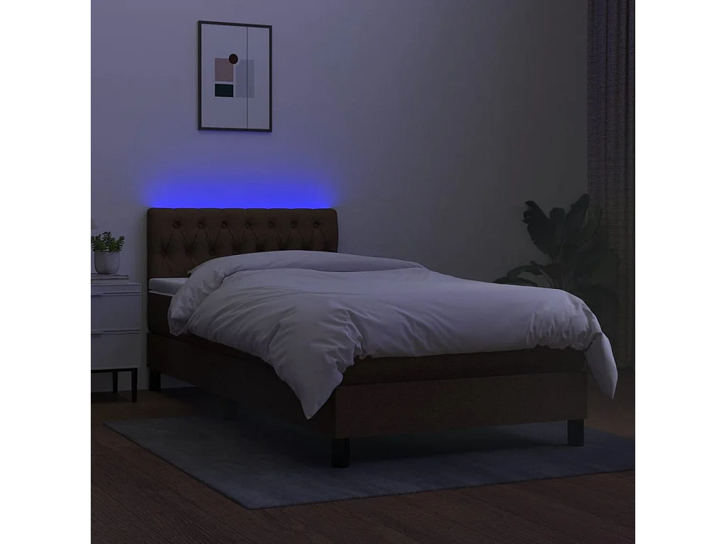 Cama continental c/ colchão/LED 90x200 cm tecido castanho-escuro PT909530