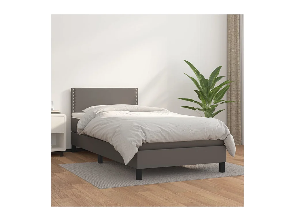 Ensemble complet boxspring - 100x200 cm + sommier tapissier + matelas Gris Similicuir SRGW67693