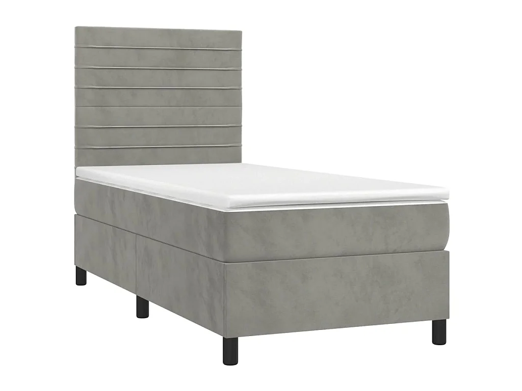 Ensemble complet boxspring - 100x200 cm + sommier tapissier + matelas Gris clair Velours SRGW14939