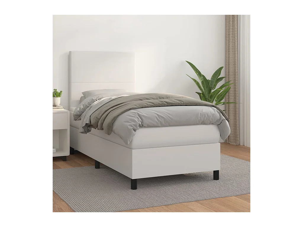 Conjunto Boxspring - 80x200 cm + Somieres + colchón cuero sintético blanco ES41696