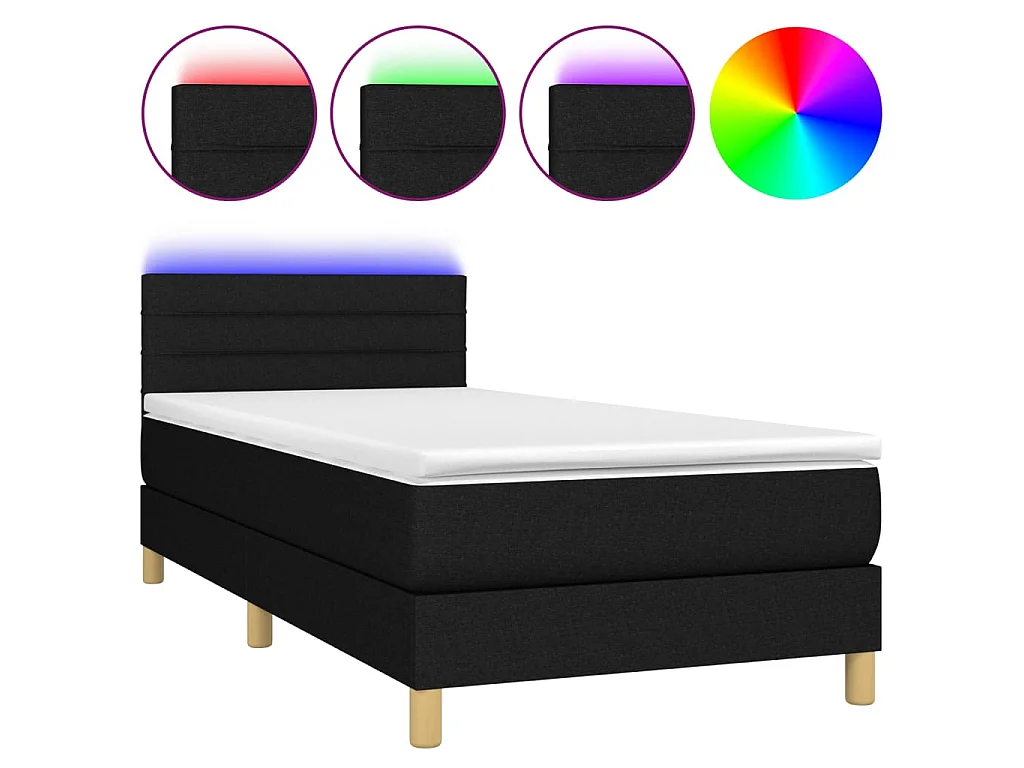 Ensemble complet boxspring - 80x200 cm + sommier à lattes de lit + matelas + LED Noir Tissu SRGW77112