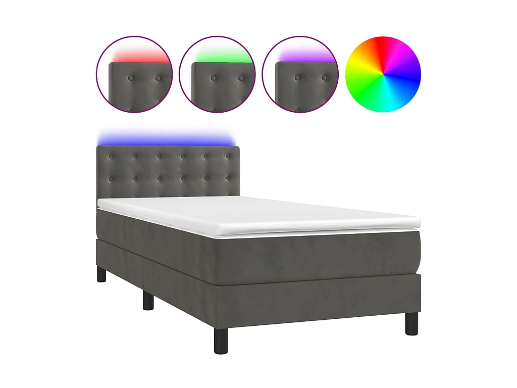Ensemble complet boxspring - 80x200 cm + sommier à lattes de lit + matelas + LED Gris foncé SRGW11592