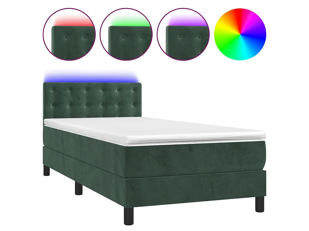 LED-Boxspringbett mit Matratze,Bett für Schlafzimmer Dunkelgrün 90x200 cm Samt -CFW26177
