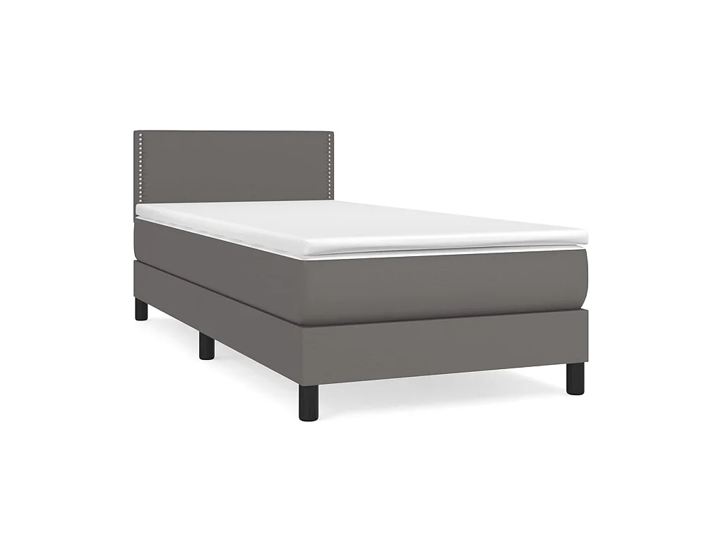 Conjunto Boxspring - 90x190 cm + Somieres + colchón cuero sintético gris ES41423