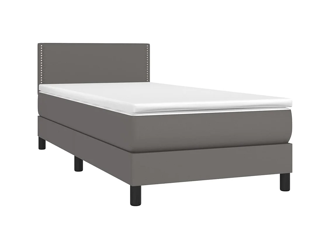 Conjunto Boxspring - 90x190 cm + Somieres + colchón cuero sintético gris ES41423