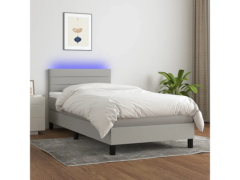 LED-Boxspringbett mit Matratze,Bett für Schlafzimmer Hellgrau 90x190 cm Stoff -CFW53485