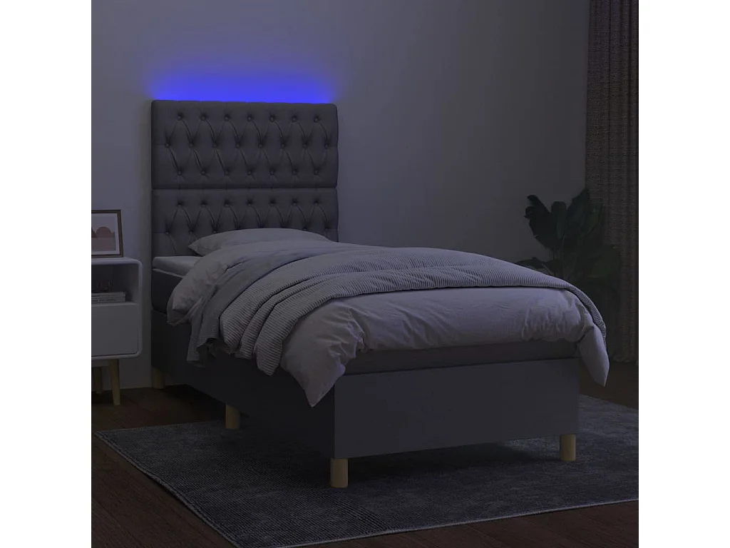 Conjunto Boxspring - 80x200 cm + Somieres + colchón + luces LED tela gris claro ES43595