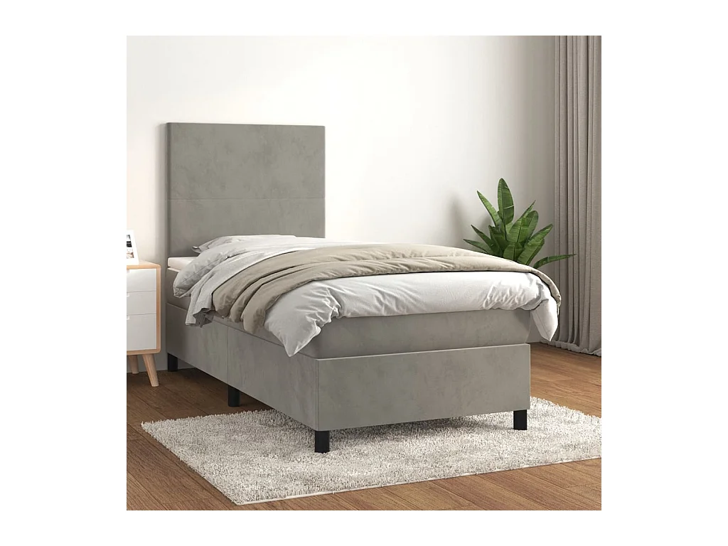 Ensemble complet boxspring - 100x200 cm + sommier tapissier + matelas Gris clair Velours SRGW42236