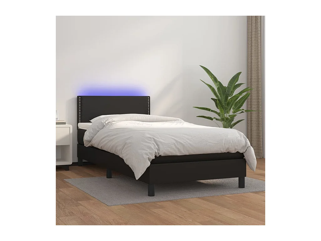 Ensemble complet boxspring - 80x200 cm + sommier à lattes de lit + matelas + LED Noir SRGW84080
