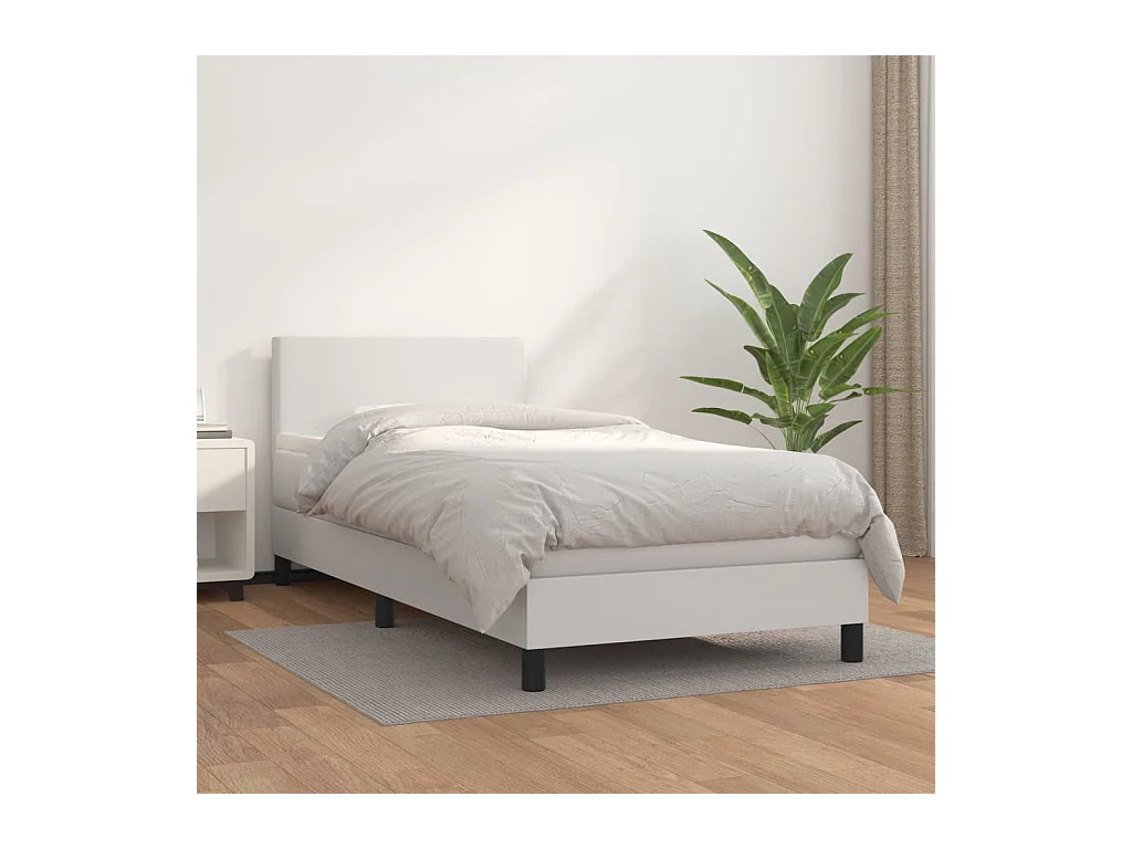 Ensemble complet boxspring - 80x200 cm + sommier tapissier + matelas Blanc Similicuir SRGW77020