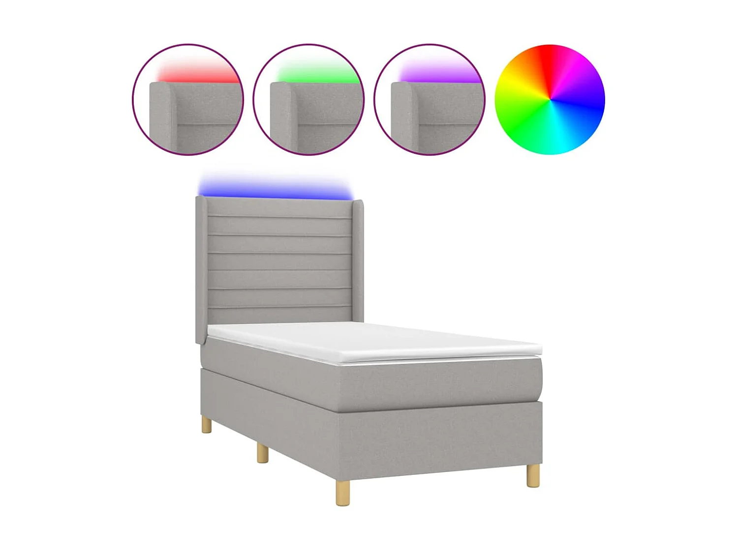 Cama continental c/ colchão e LED 80x200 cm tecido cinza-claro PT939577