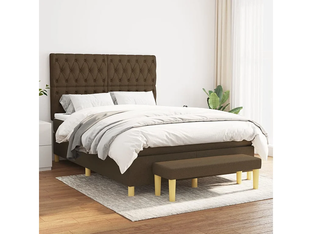 Ensemble complet boxspring - 140x190 cm + sommier tapissier + matelas Marron foncé SRGW53555