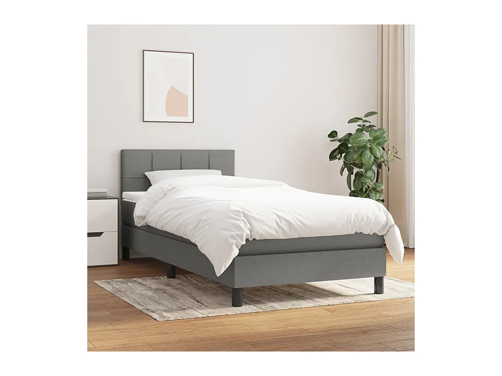 Ensemble complet boxspring - 90x200 cm + sommier tapissier + matelas Gris foncé Tissu SRGW67351
