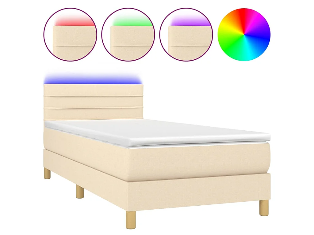 Conjunto Boxspring - 100x200 cm + Somieres + colchón + LED tela crema ES44930