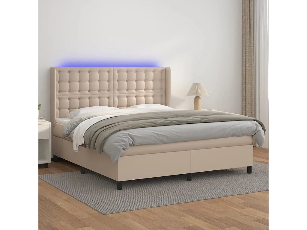 Ensemble complet boxspring - 160x200 cm + sommier à lattes de lit+ matelas LED Cappuccino SRGW42203