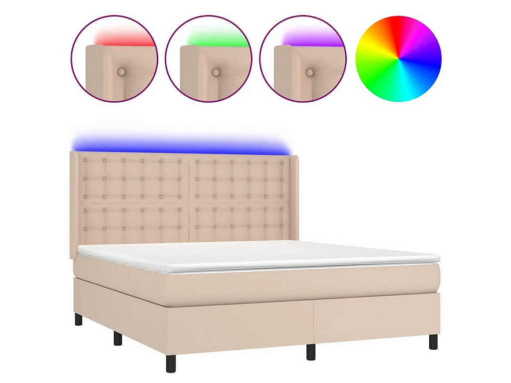 Ensemble complet boxspring - 160x200 cm + sommier à lattes de lit+ matelas LED Cappuccino SRGW42203