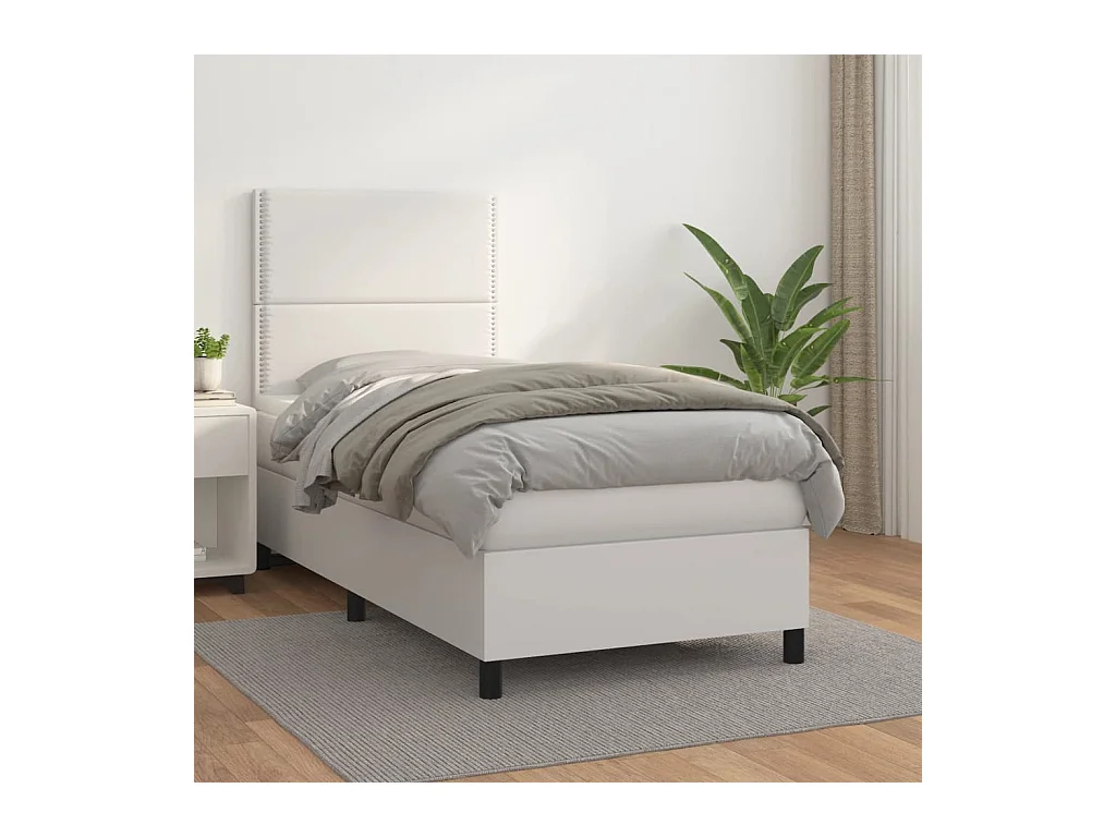 Cama continental com molas+ colchão 80x200 cm couro artificial branco PT914403