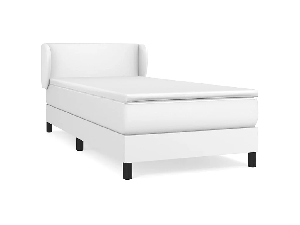 Cama continental com molas+ colchão 90x200 cm couro artificial branco PT586273