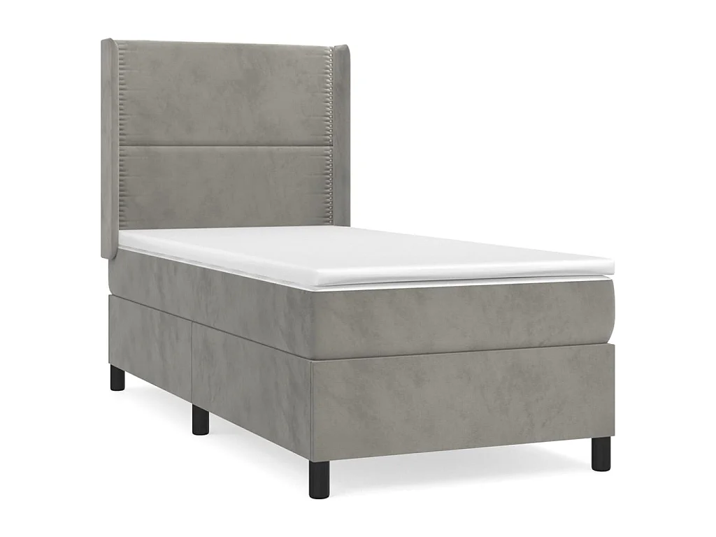 Cama continental com molas+ colchão 90x200 cm veludo cinza-claro PT908770