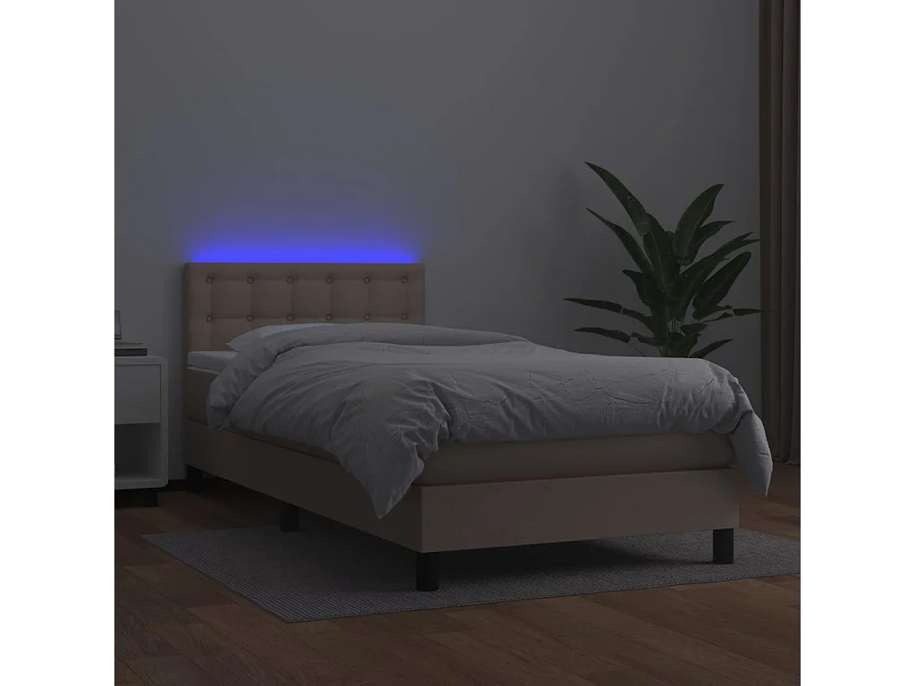 Conjunto Boxspring - 100x200 cm + Somieres + colchón + LED cuero sintético capuchino ES45307