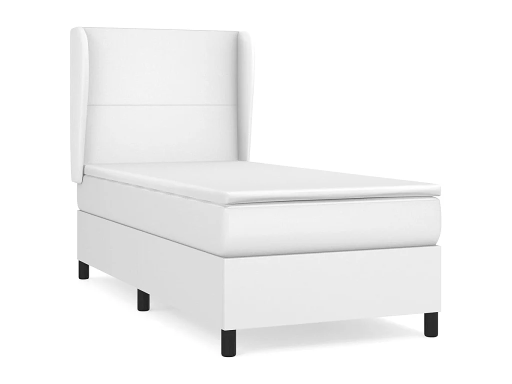 Cama continental com molas+ colchão 80x200 cm couro artificial branco PT449894