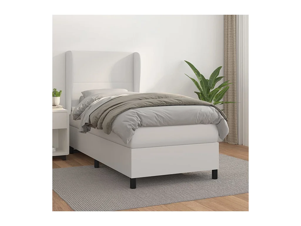 Cama continental com molas+ colchão 80x200 cm couro artificial branco PT449894