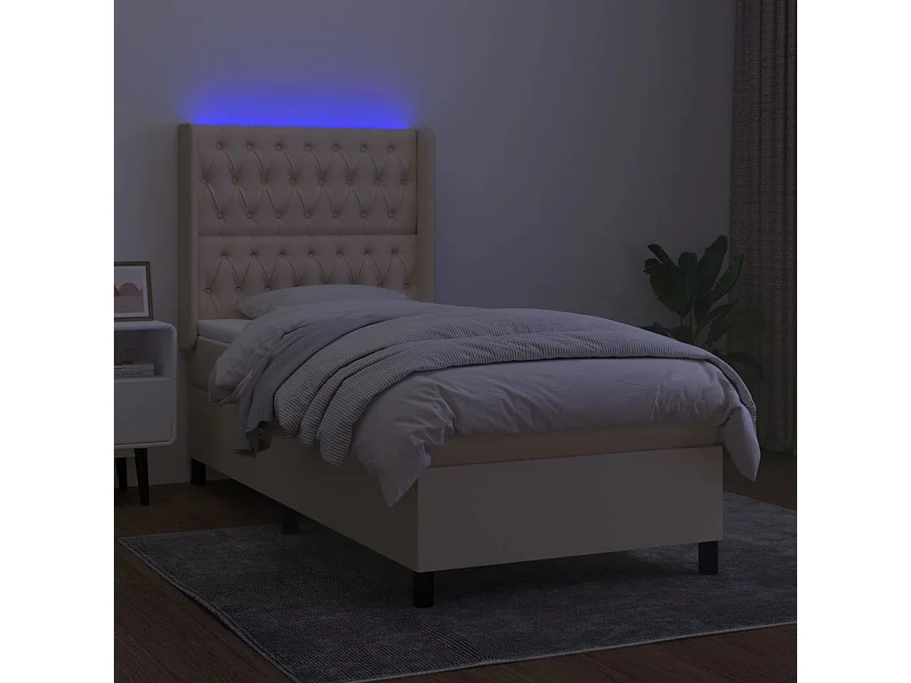 LED-Boxspringbett mit Matratze,Bett für Schlafzimmer Creme 90x200 cm Stoff -CFW27176